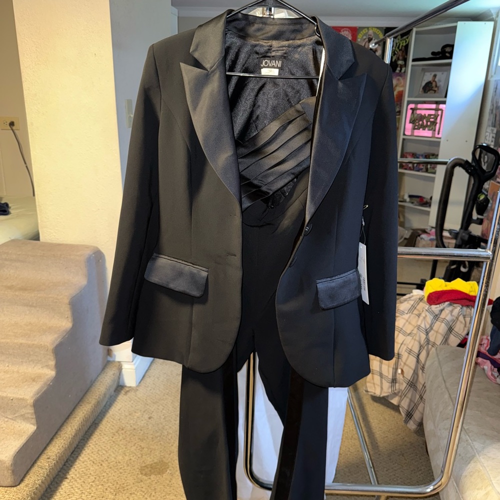 Jovani Black Blazer with Satin Accents